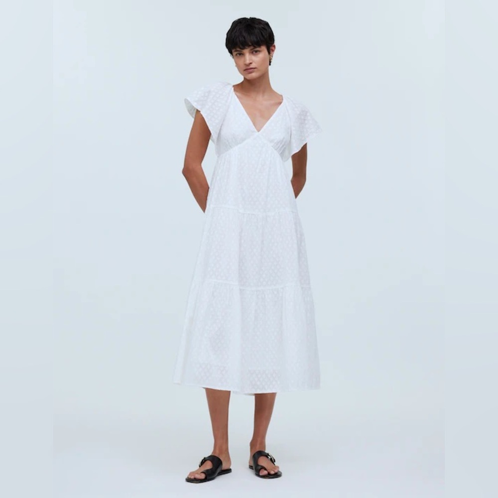 🔥🔥🔥NEW Madewell Tie-Back Flutter-Sleeve Tiered Midi Dress
